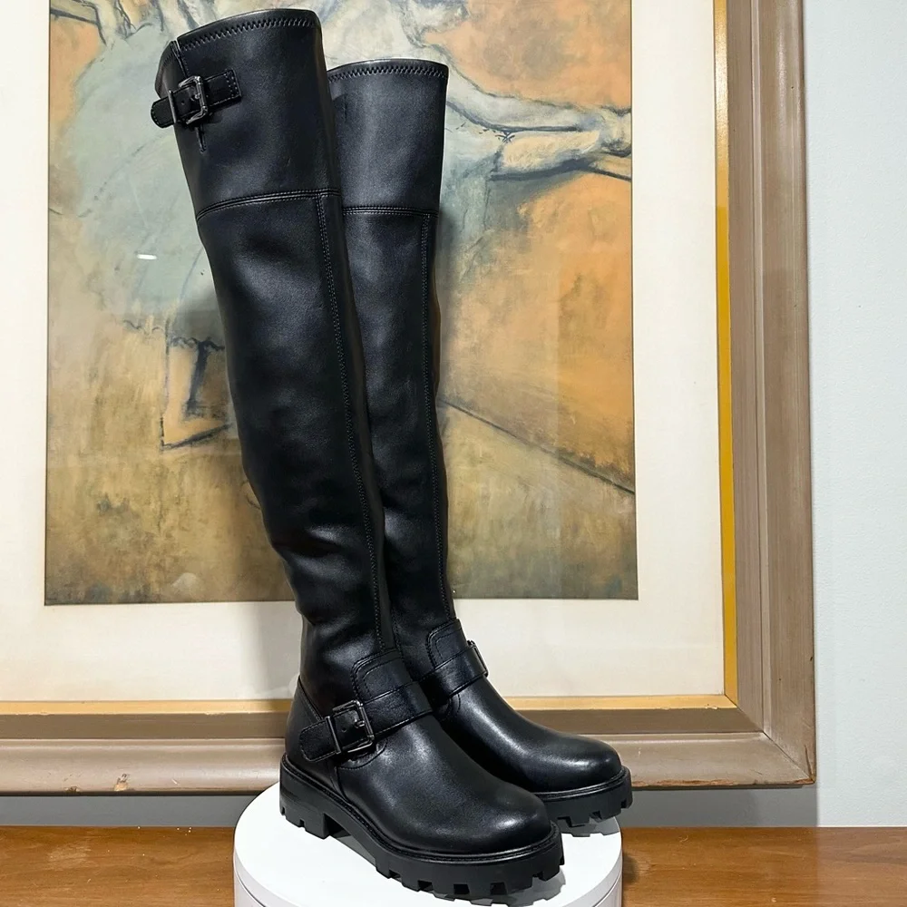 🌸MARC FISHER🌸 Ganven Lug Sole Biker Thigh-High Boots in Black  Size: 6